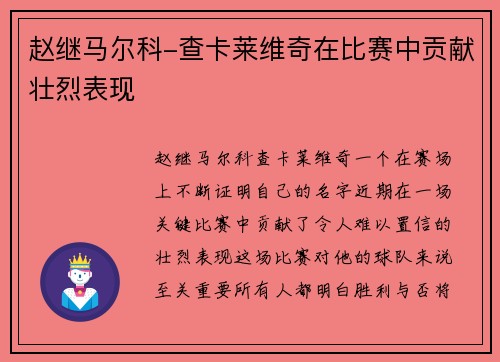 赵继马尔科-查卡莱维奇在比赛中贡献壮烈表现